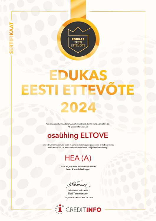 Eltove OÜ sertifikaat 2024